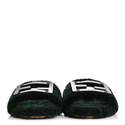 Fendi Shearling FF Baguette Slide Sandals  37 Salvia Green 3 of 8