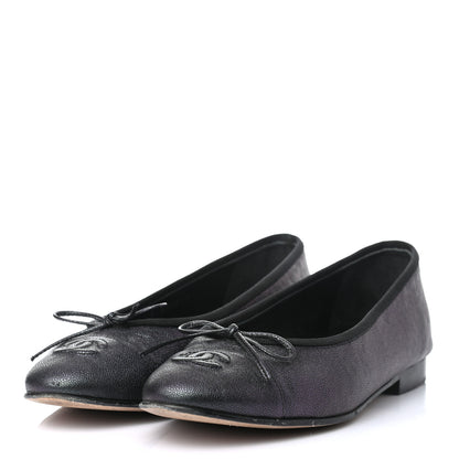 Chanel Iridescent Grained Calfskin Cap Toe Ballerina Flats 37.5 Black 2 of 8