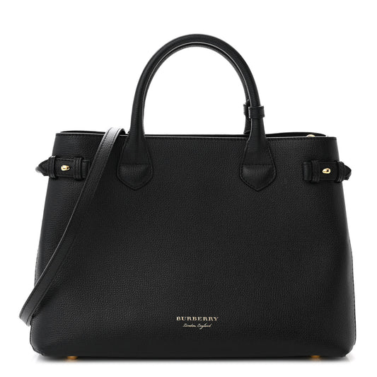 Grainy Calfskin House Check Medium Banner Tote Black