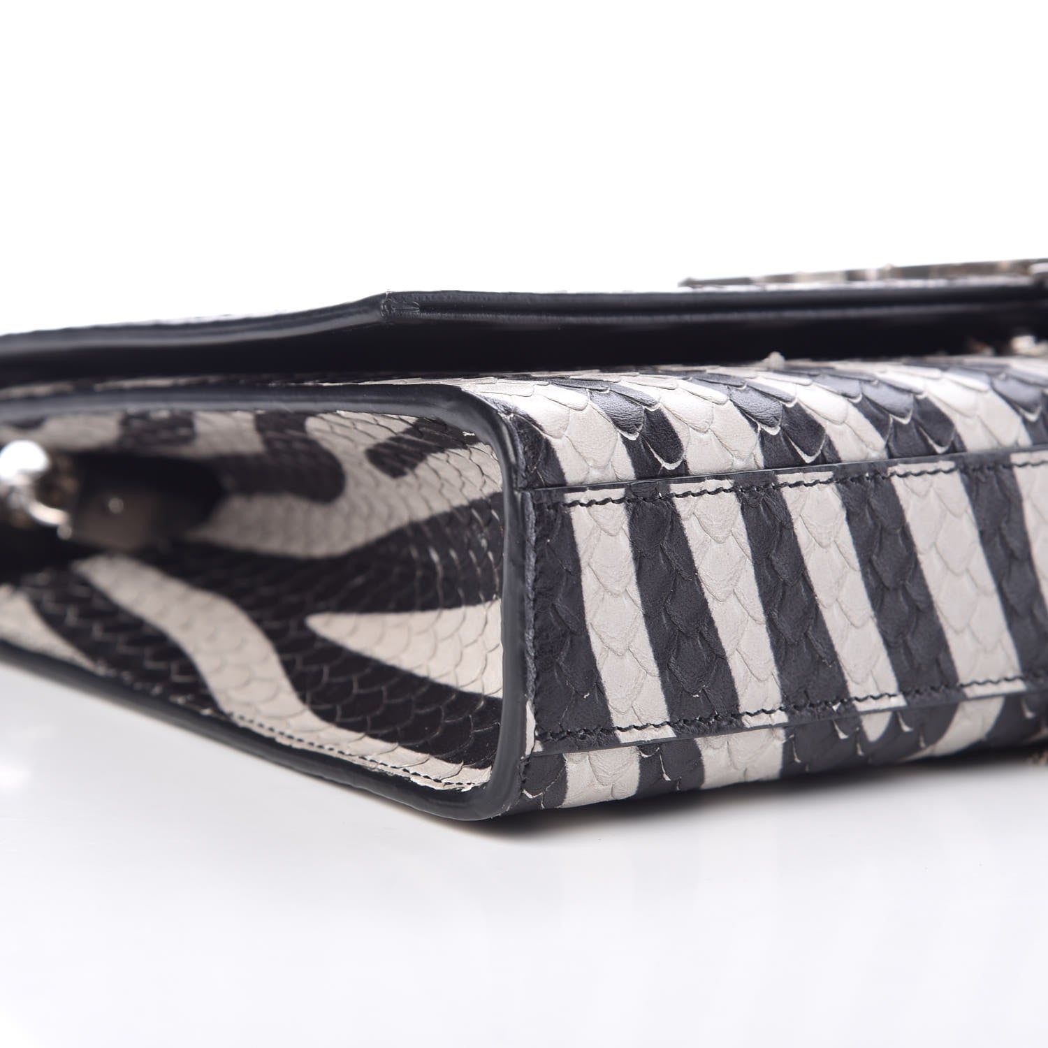 Saint Laurent Python Calfskin Embossed Zebra Print Medium Kate Tassel Satchel Black 9 of 10