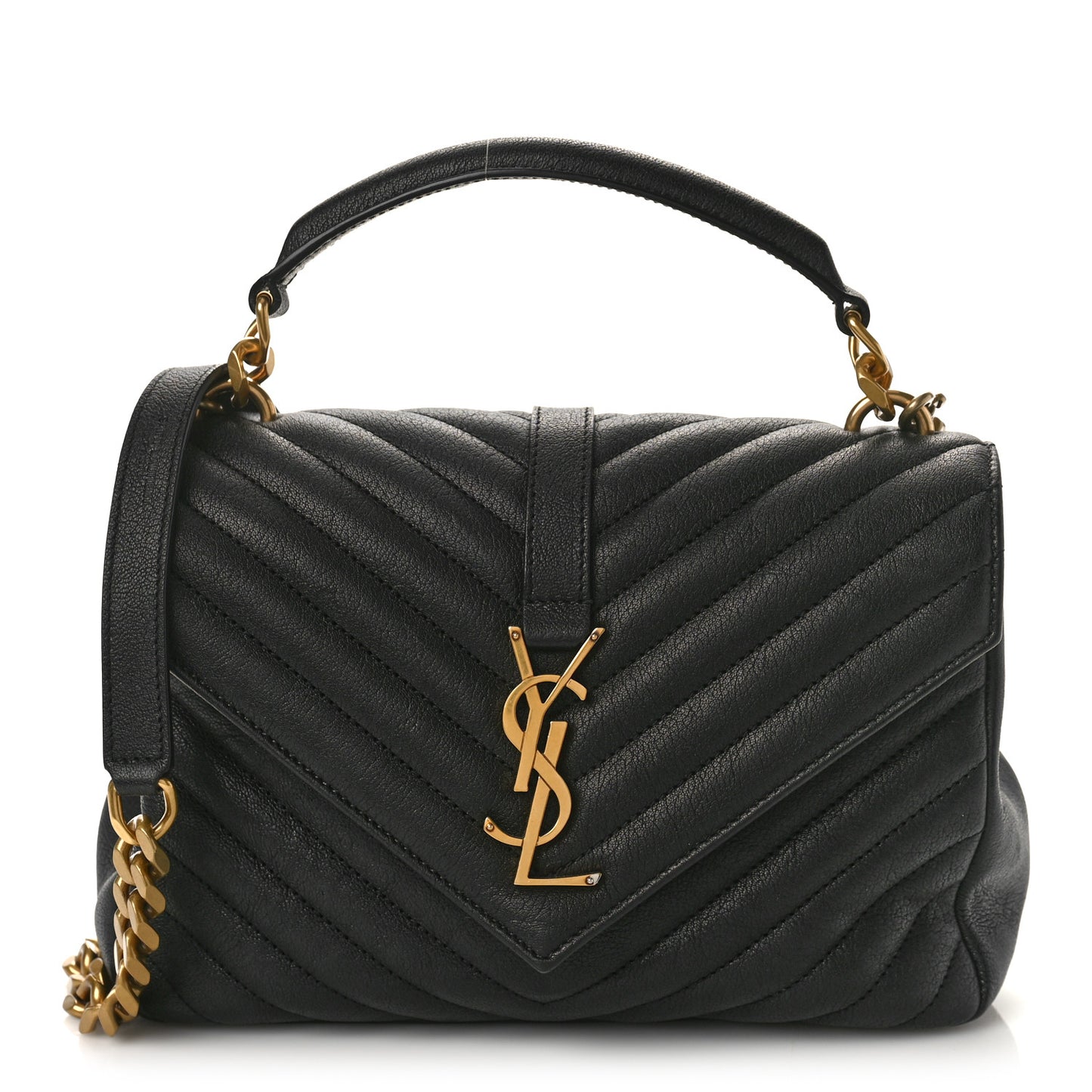 Sheepskin Matelasse Chevron Monogram Medium College Bag Black