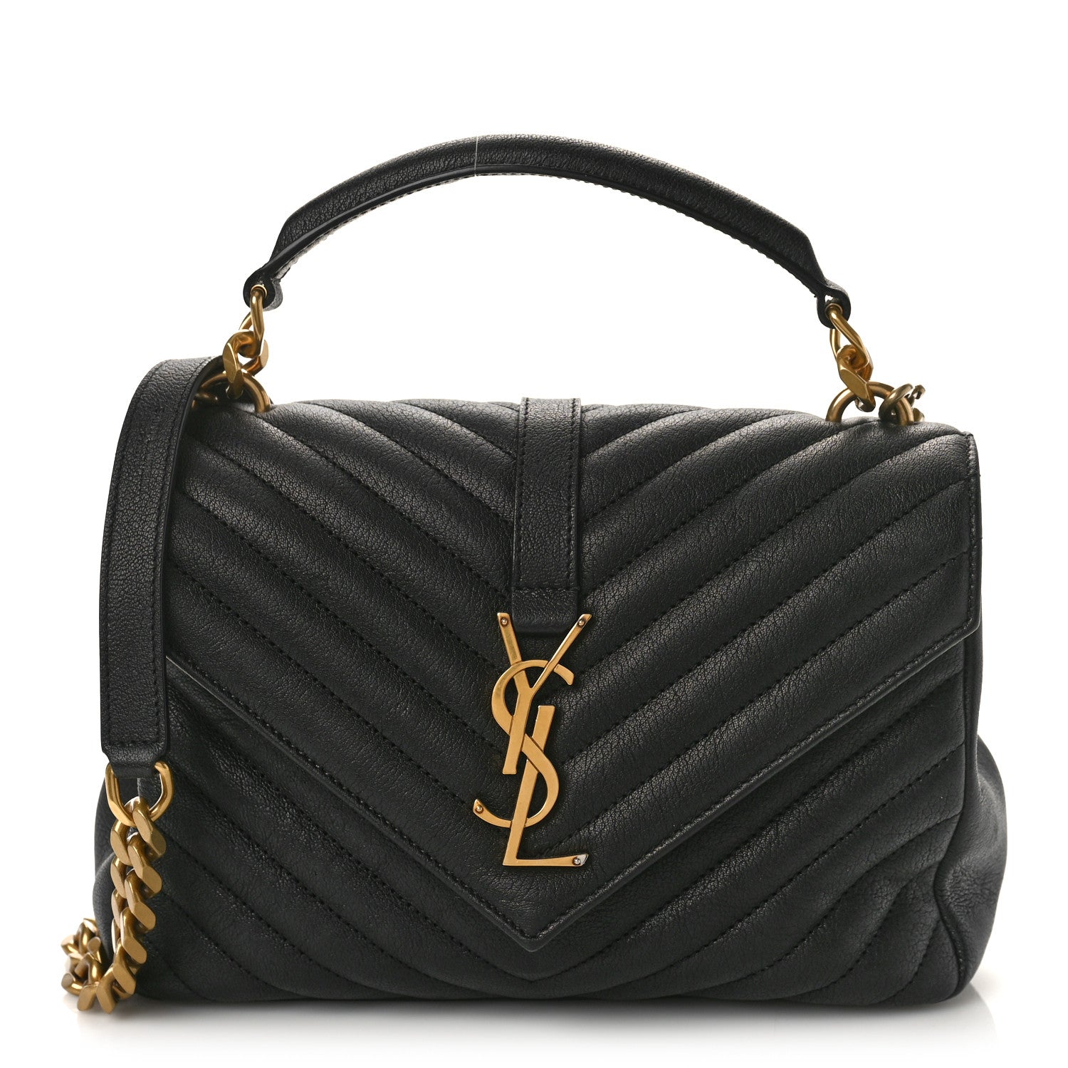 Saint Laurent Sheepskin Matelasse Chevron Monogram Medium College Bag Black 1 of 10