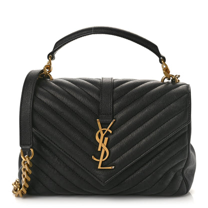 Saint Laurent Sheepskin Matelasse Chevron Monogram Medium College Bag Black 1 of 10