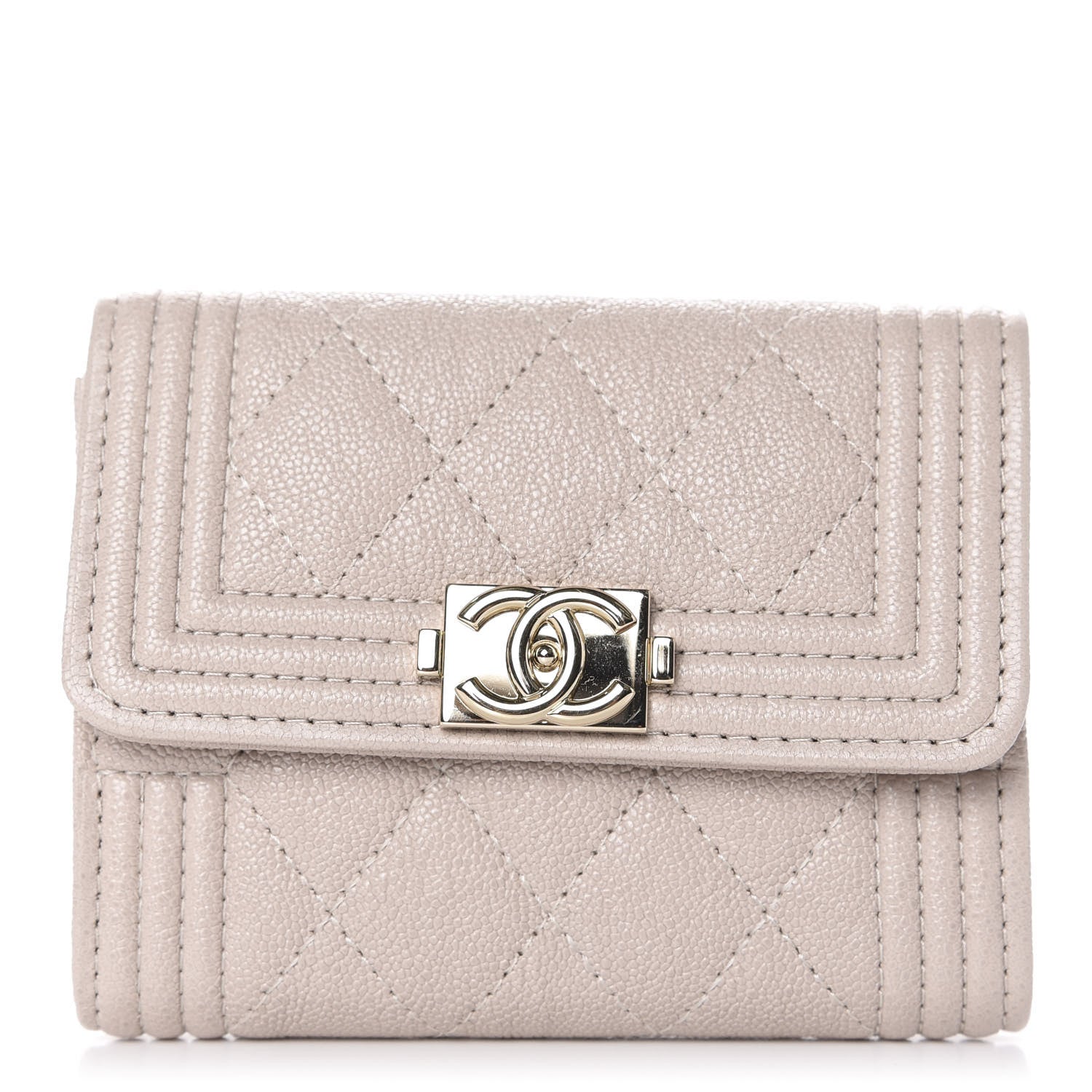 Chanel Iridescent Caviar Quilted Boy Card Holder Wallet Beige 1 of 8