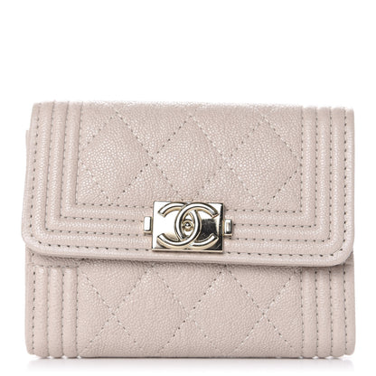 Chanel Iridescent Caviar Quilted Boy Card Holder Wallet Beige 1 of 8
