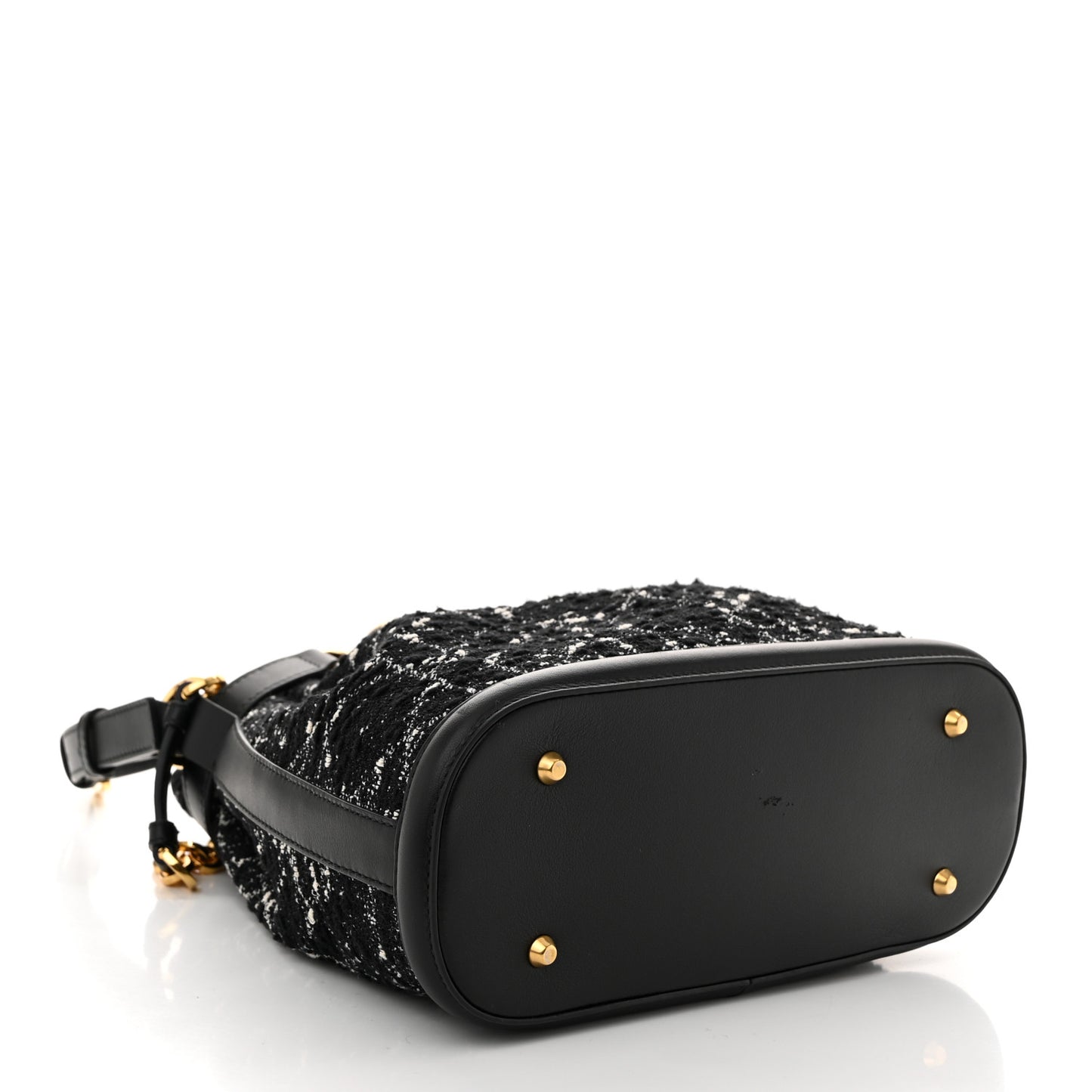 Calfskin Tweed Cannage Medium C'est Chain Bucket Bag Black White