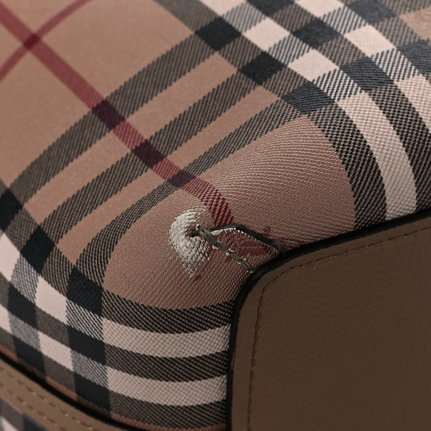 Burberry Grainy Calfskin Haymarket Check Medium Reversible Tote Camel 10 of 16