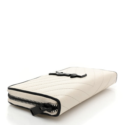 Saint Laurent Grain De Poudre Matelasse Chevron Monogram Zip Around Wallet Porcellana Black 4 of 6