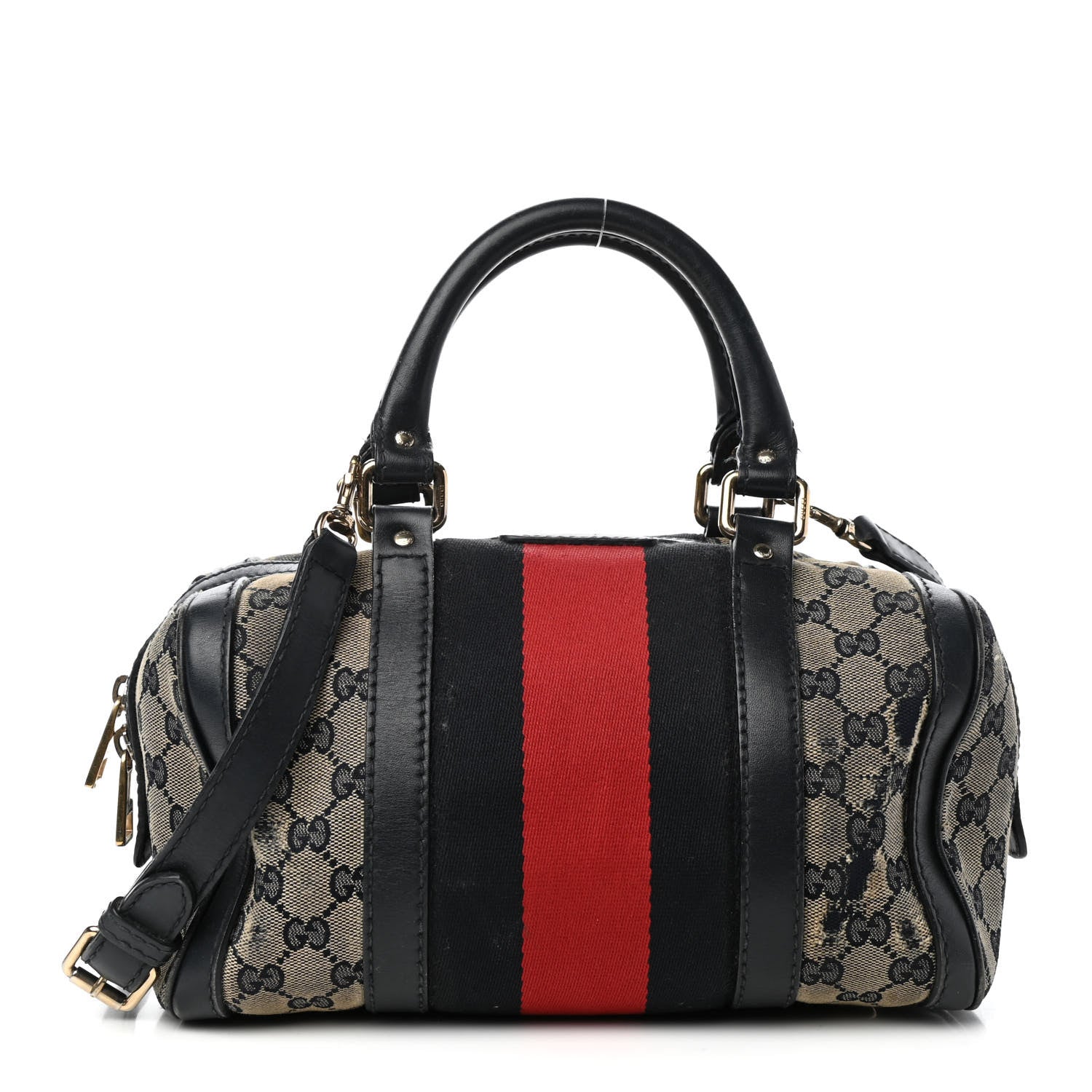 Gucci Monogram Vintage Web Small Boston Navy 1 of 17
