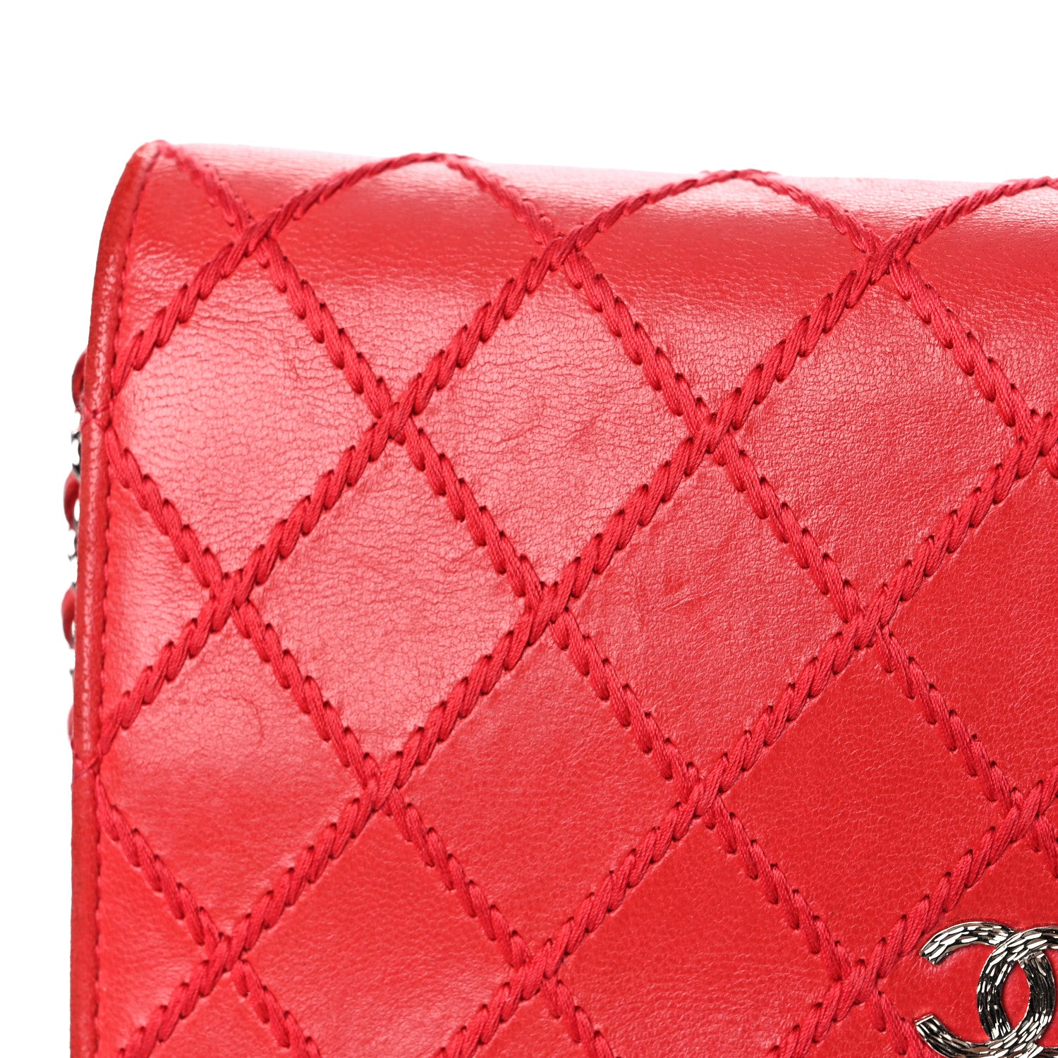 Chanel Calfskin Diamond Stitch Wallet On Chain WOC Red 16 of 17