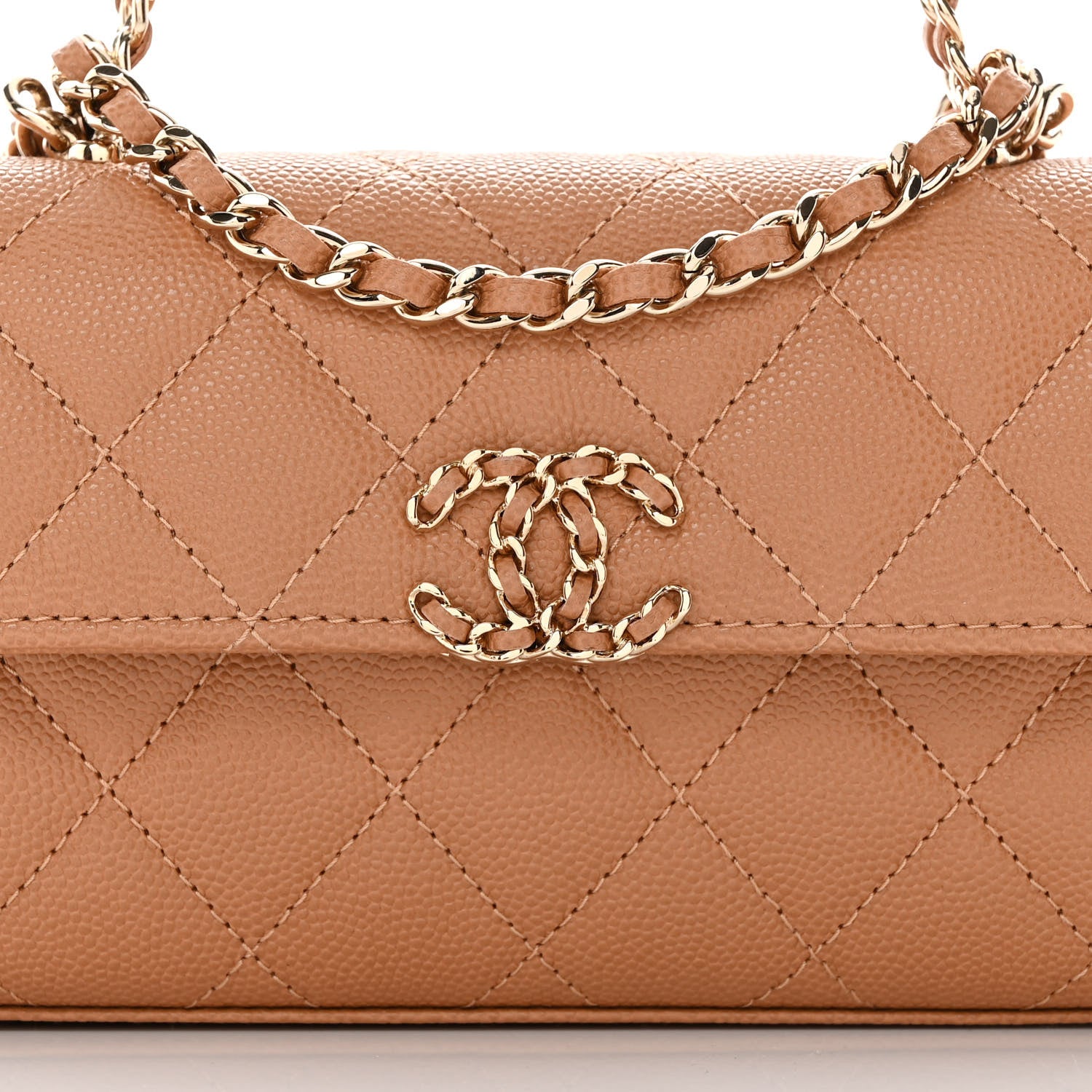 Chanel Caviar Quilted Chain Match Top Handle Phone Holder With Chain Beige 7 of 10