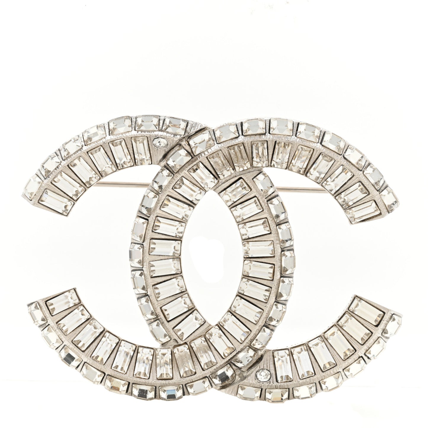 Baguette Crystal CC Brooch Silver