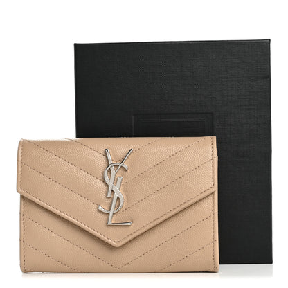 Saint Laurent Grain De Poudre Matelasse Chevron Small Monogram Envelope Wallet Dark Beige 8 of 8