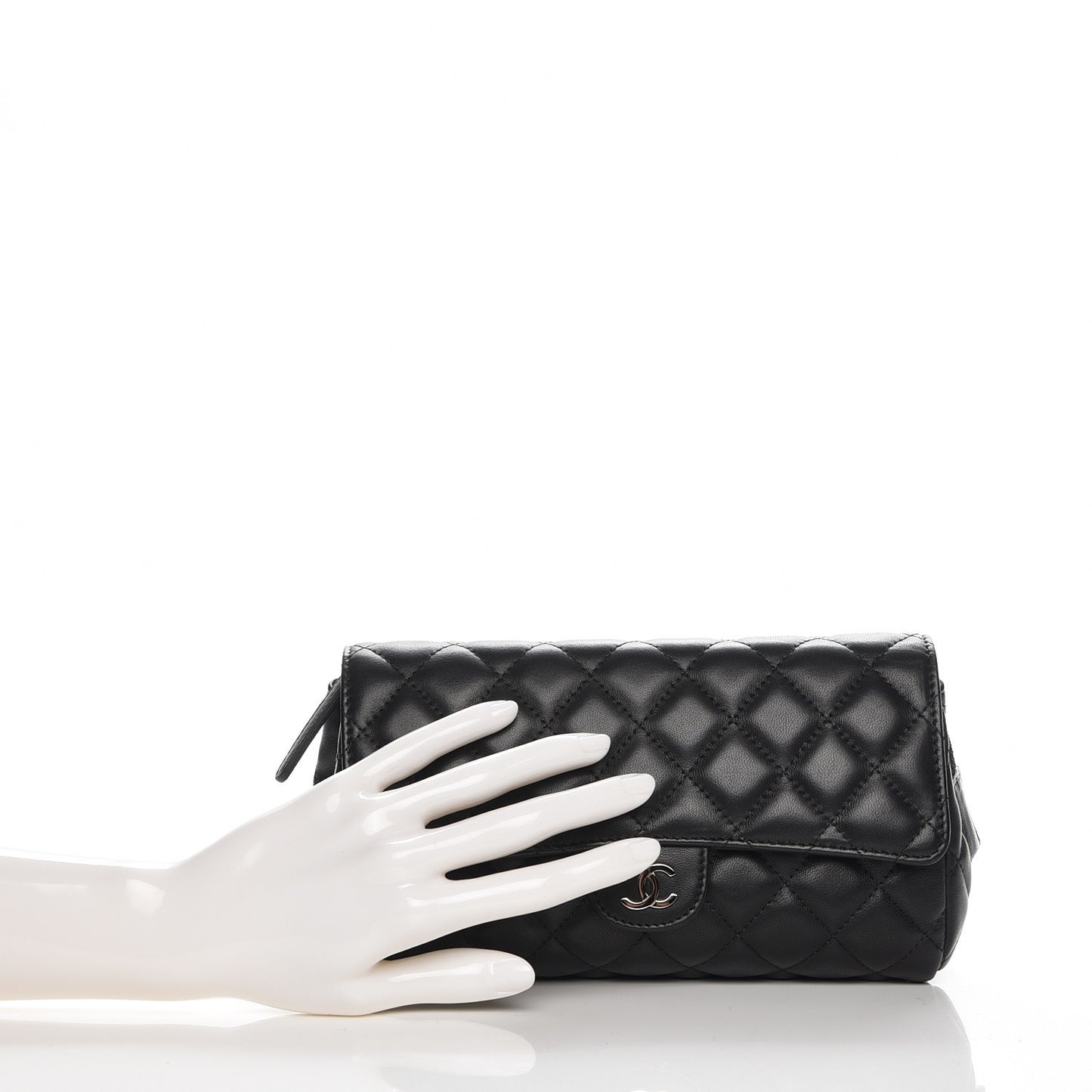Lambskin Quilted Flap Cosmetic Case Black