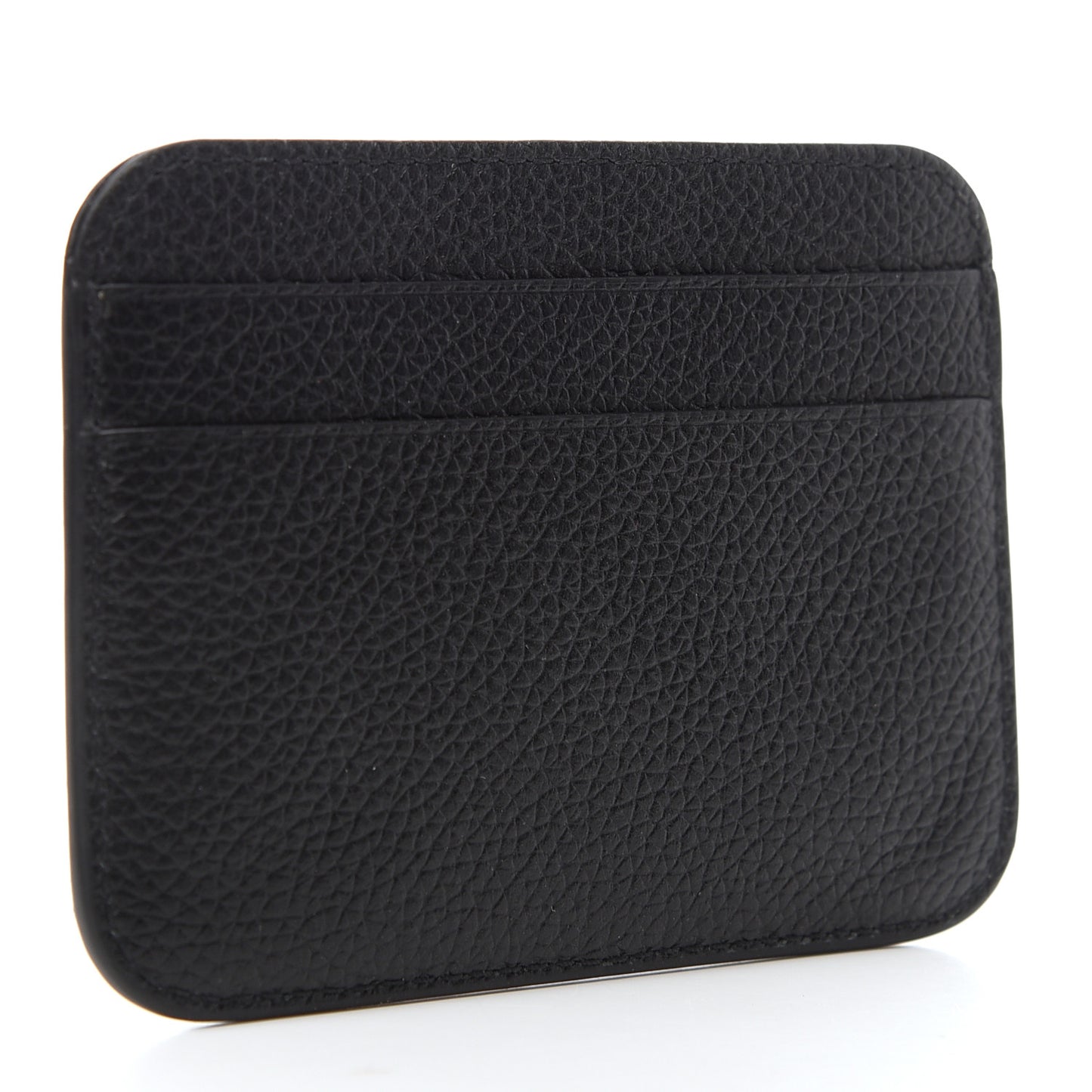Grained Calfskin Logo Cash Rounded Card Holder Black White