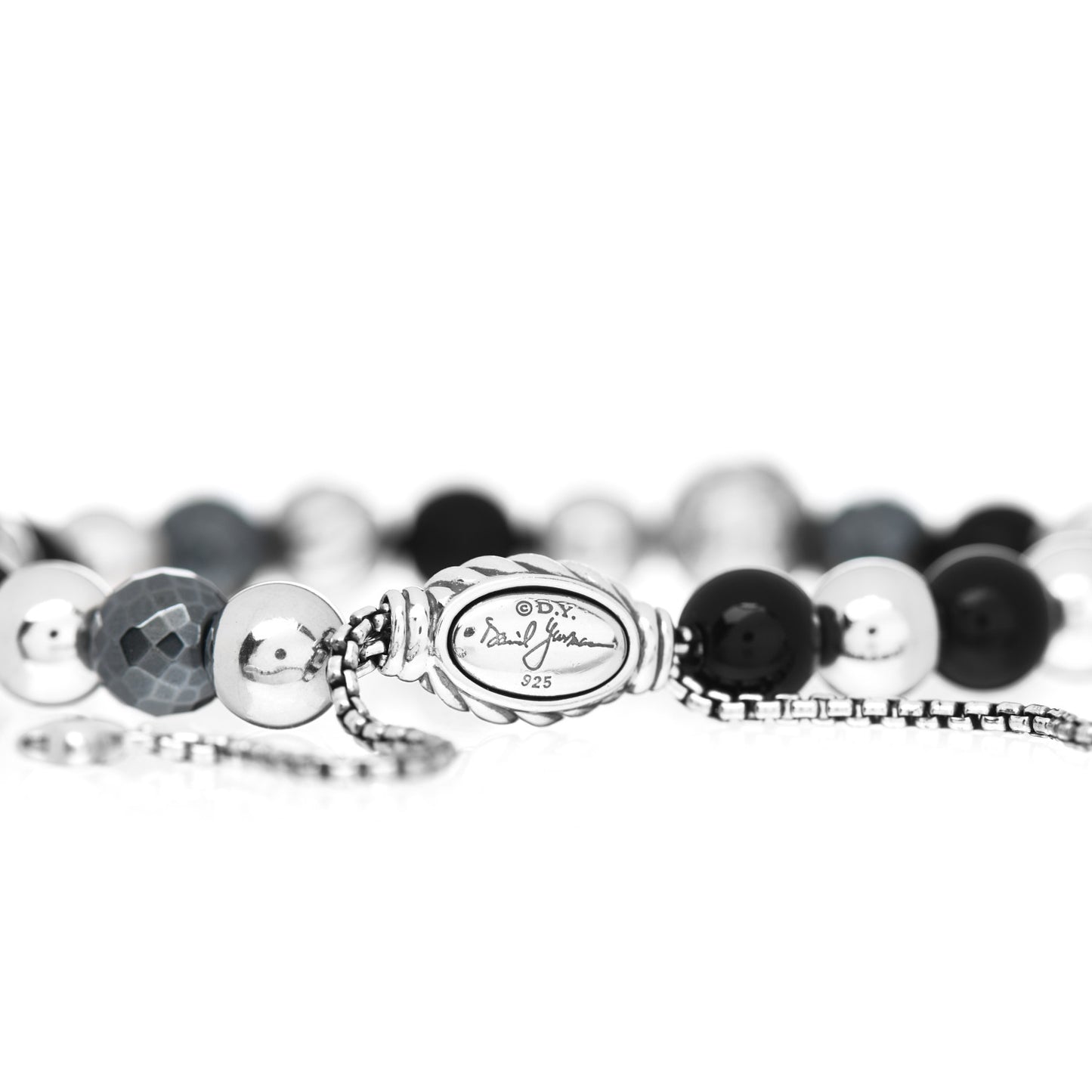 Sterling Silver Black Onyx Hematine 8mm Elements Bead Bracelet