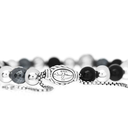 David Yurman Sterling Silver Black Onyx Hematine 8mm Elements Bead Bracelet 3 of 3