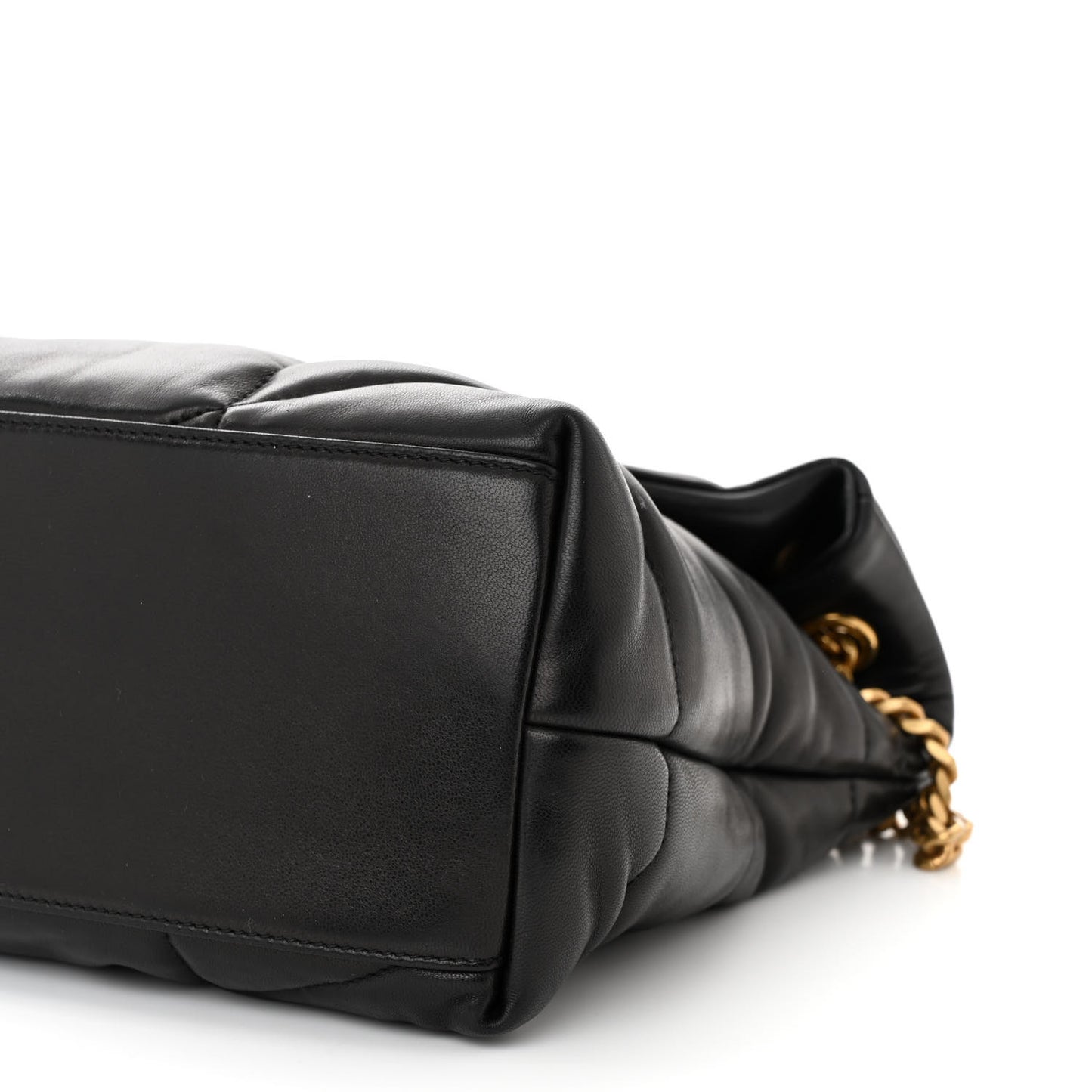 Lambskin Quilted Medium Loulou Puffer Monogram Chain Satchel Black