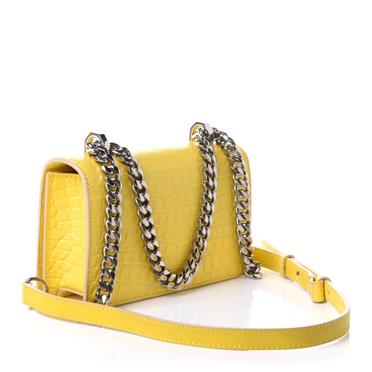 Alexander McQueen Shiny Crocodile Embossed Mini Jeweled Satchel Pop Yellow 4 of 11
