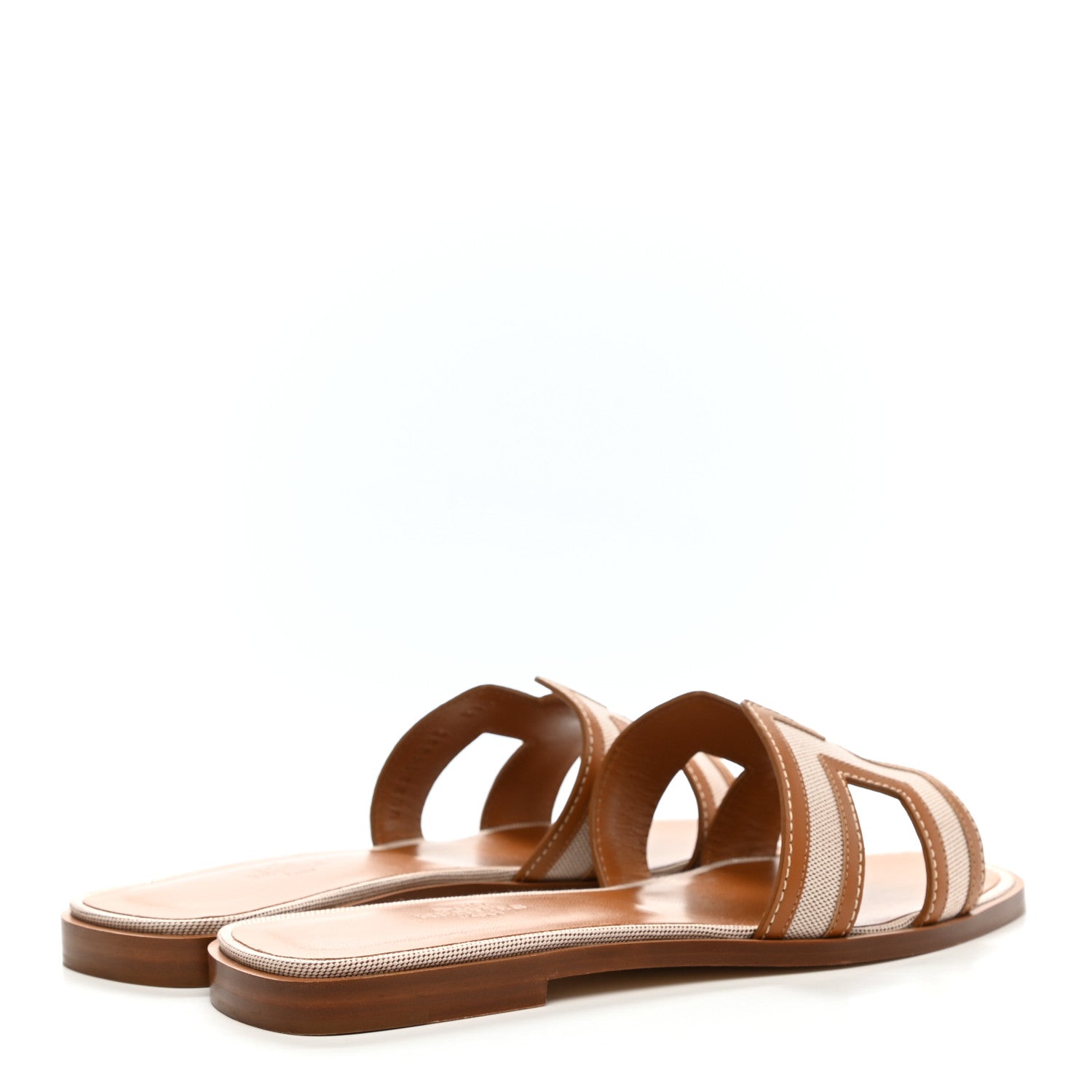 Hermes Calfskin Canvas Oran Sandals 39 Noisette Beige Dore 4 of 9