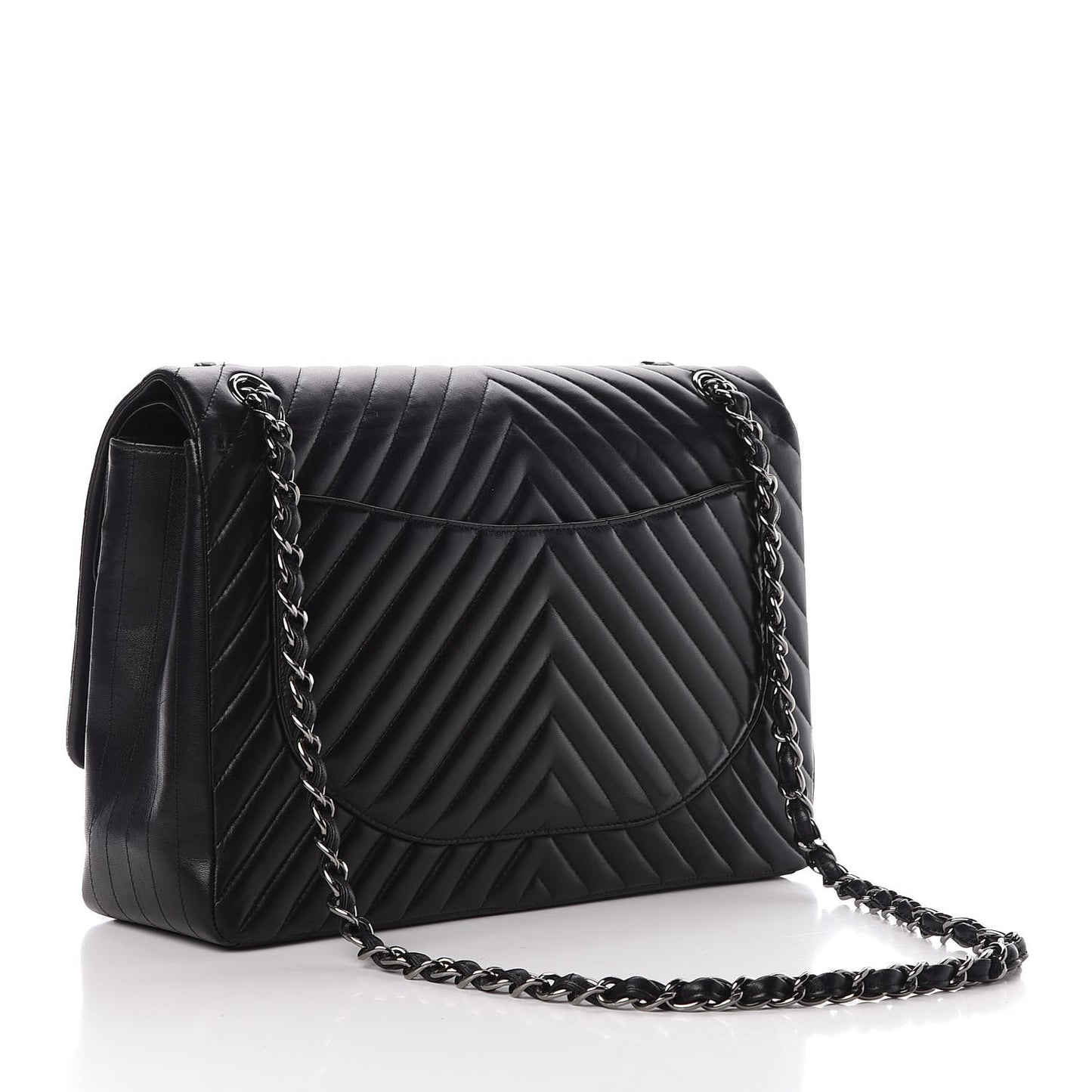 Lambskin Chevron Quilted Maxi Double Flap Black