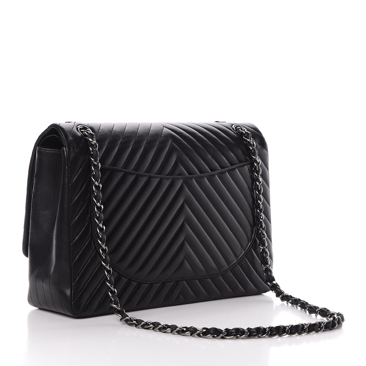Chanel Lambskin Chevron Quilted Maxi Double Flap Black 4 of 12