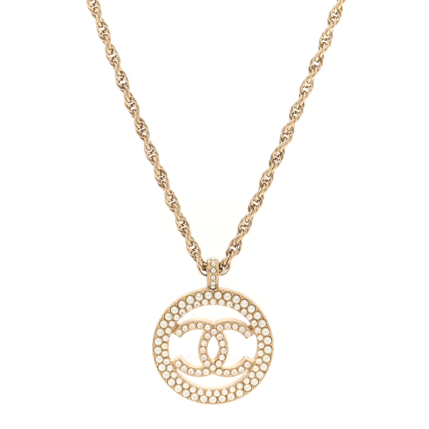Pearl CC Round Pendant Necklace Gold