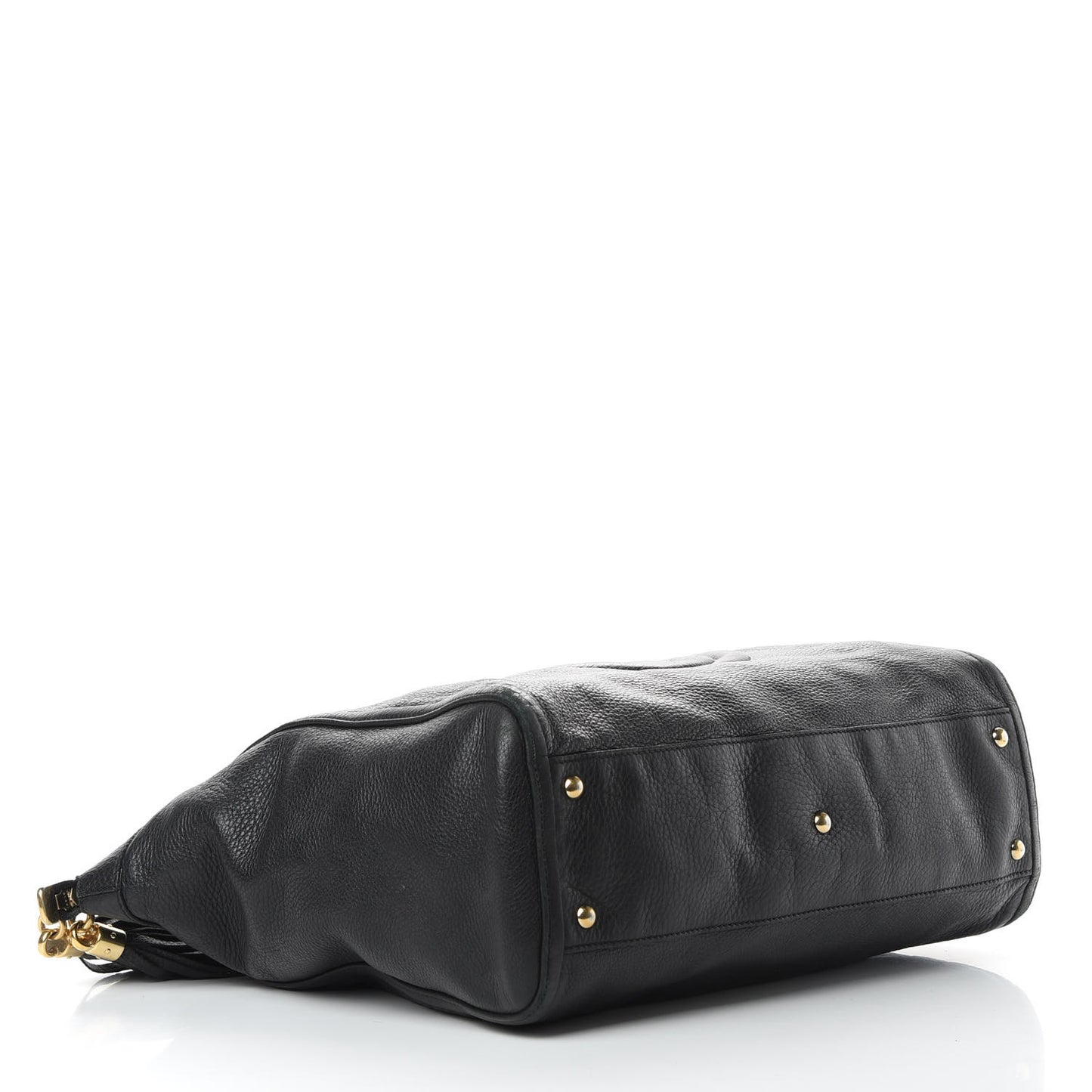 Pebbled Calfskin Large Soho Top Handle Bag Black