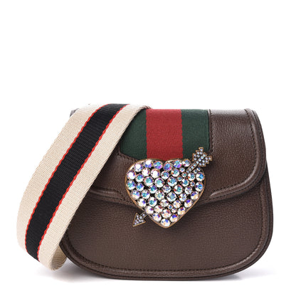 Gucci Textured Calfskin Web Crystal Heart Stripe Small Totem Shoulder Bag New Acero 1 of 10