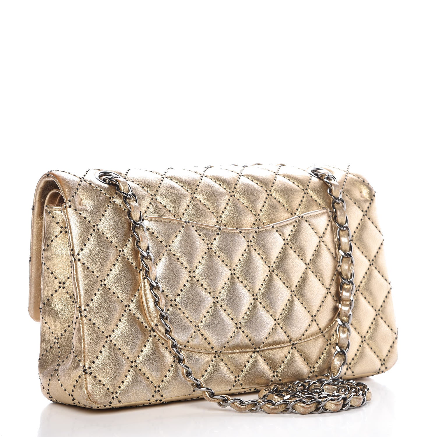 Chanel Metallic Washed Lambskin Quilted Medium Double Flap Dark Gold Black 3 of 18