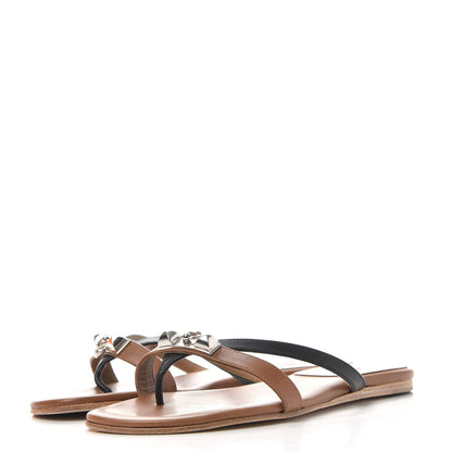 Hermes Calfskin Corfou Sandals 37 Naturel Black 3 of 10
