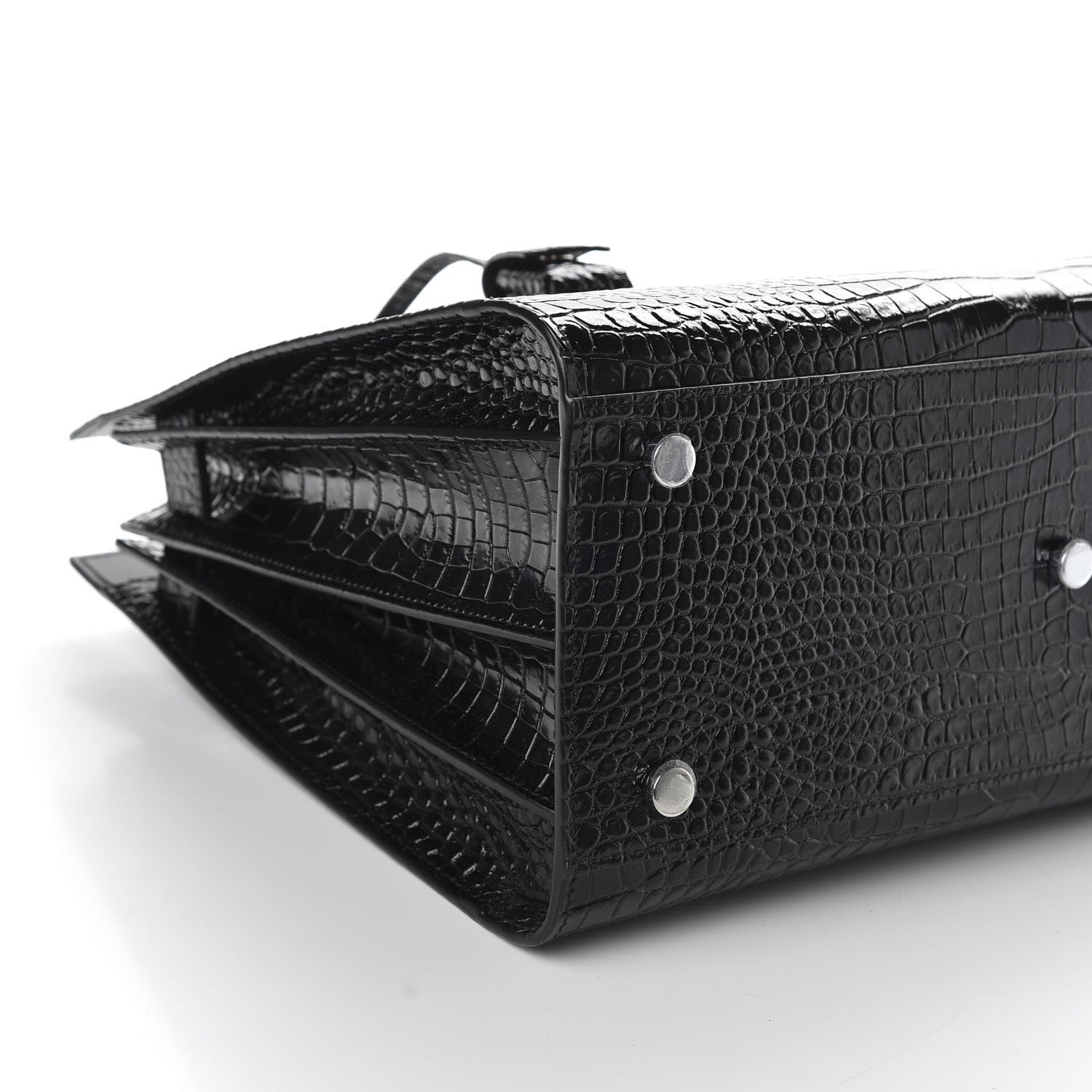 Saint Laurent Calfskin Crocodile Embossed Small Sac de Jour Black 7 of 10