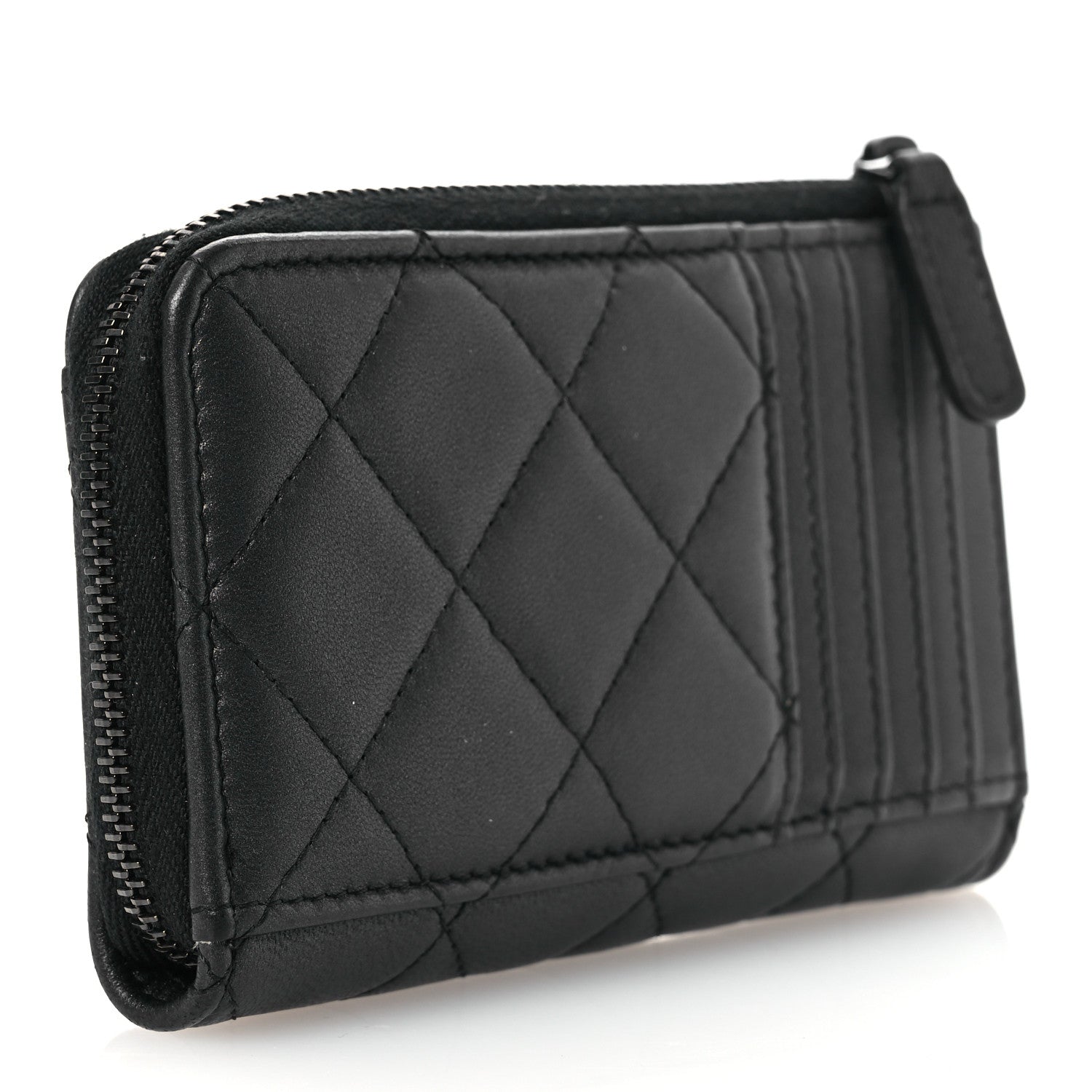 Chanel Pearly Lambskin Quilted Zip Card Holder So Black 1692399