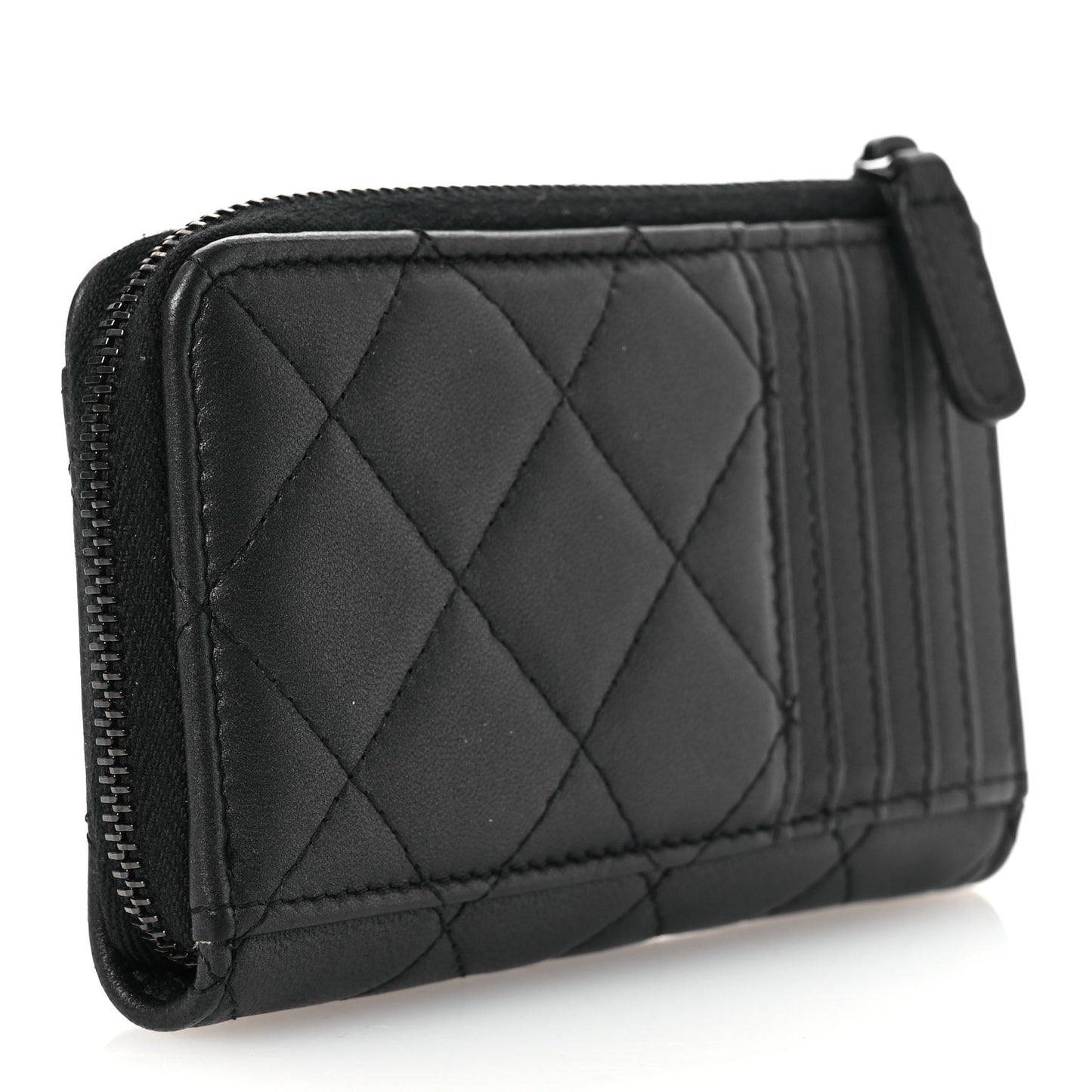 Pearly Lambskin Quilted Zip Card Holder So Black