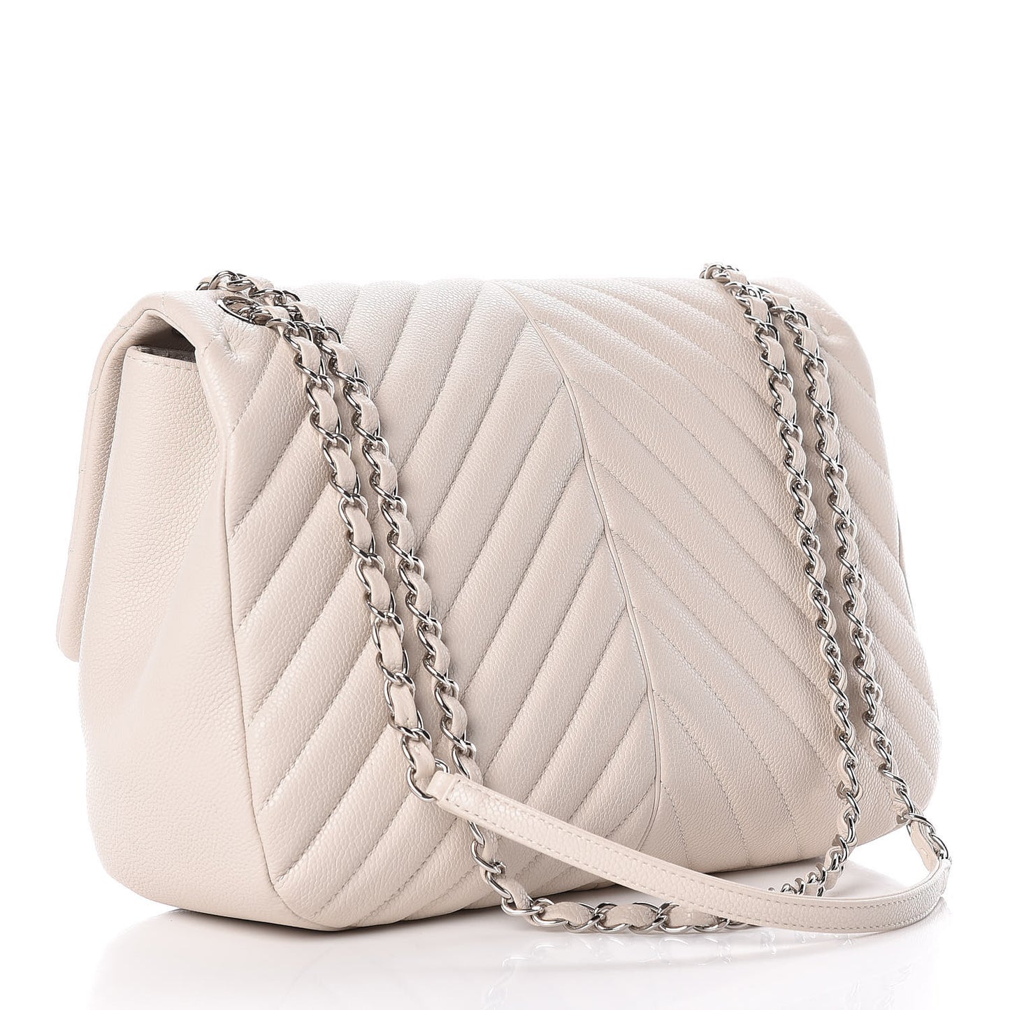 Caviar Chevron Quilted Large Puffy CC Flap White
