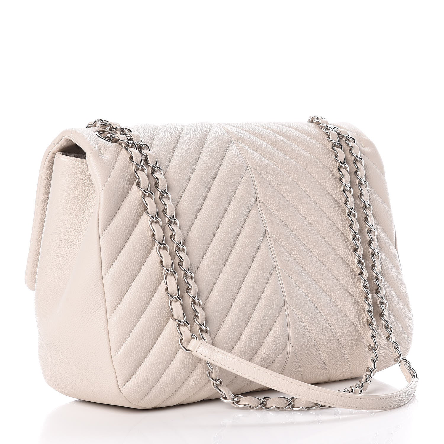 Chanel Caviar Chevron Quilted Large Puffy CC Flap White 3 of 11