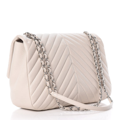 Chanel Caviar Chevron Quilted Large Puffy CC Flap White 3 of 11