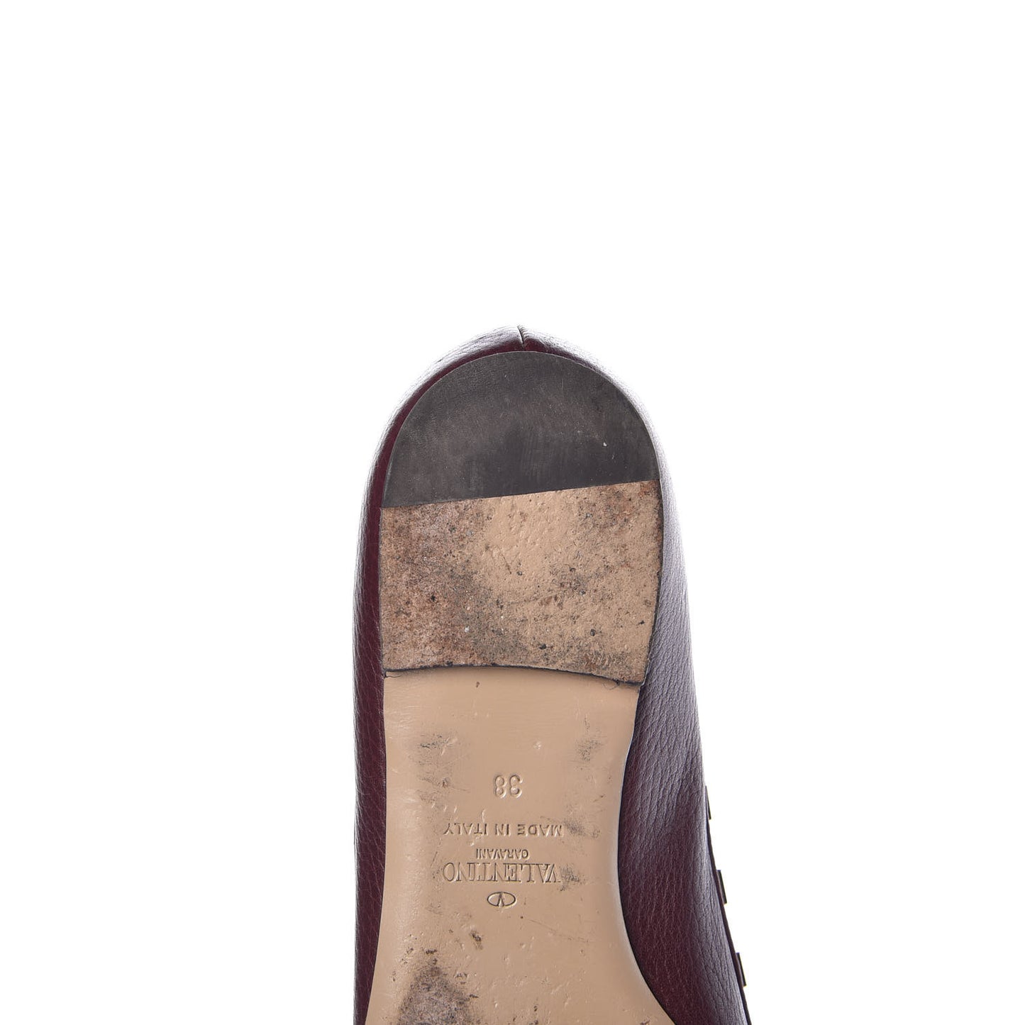 Pebbled Calfskin Rockstud Ballerina Flats 38 Rubin
