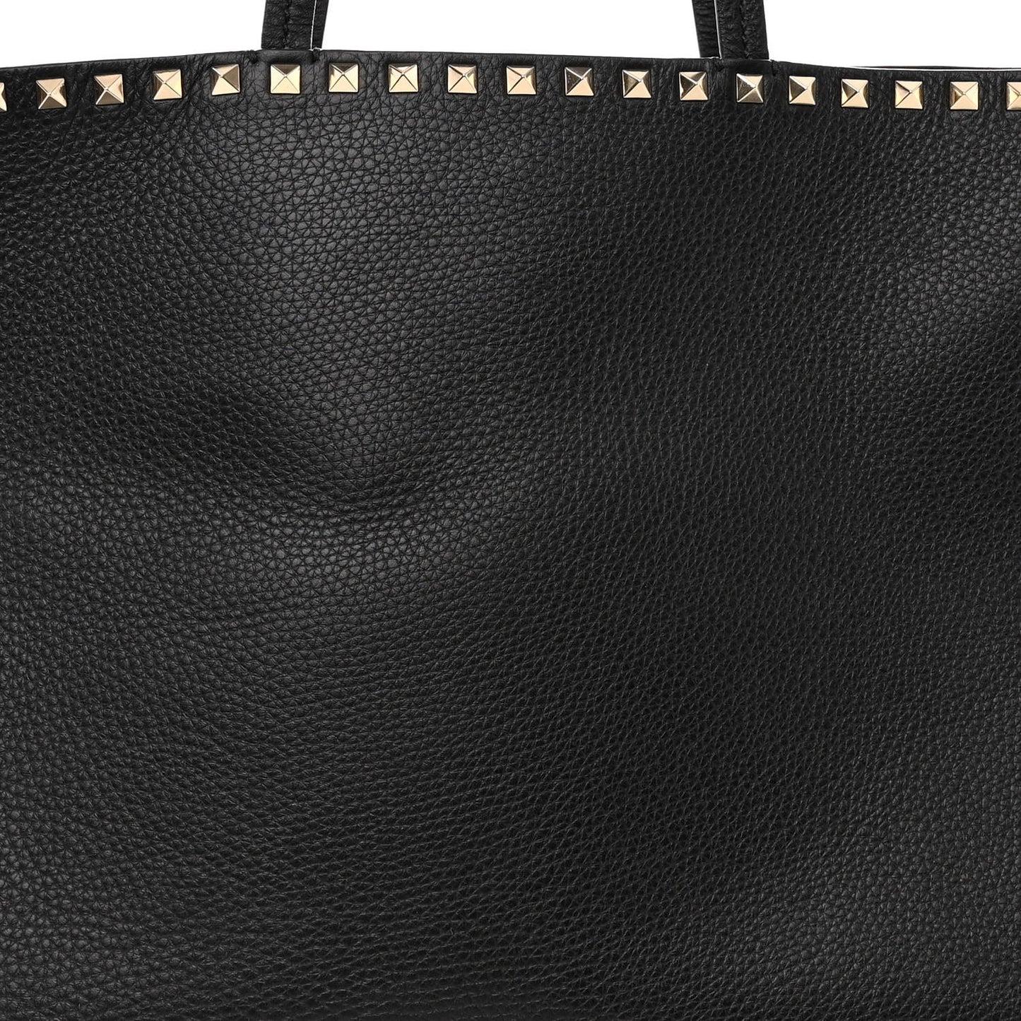 Grained Calfskin Rockstud Shoulder Tote Black
