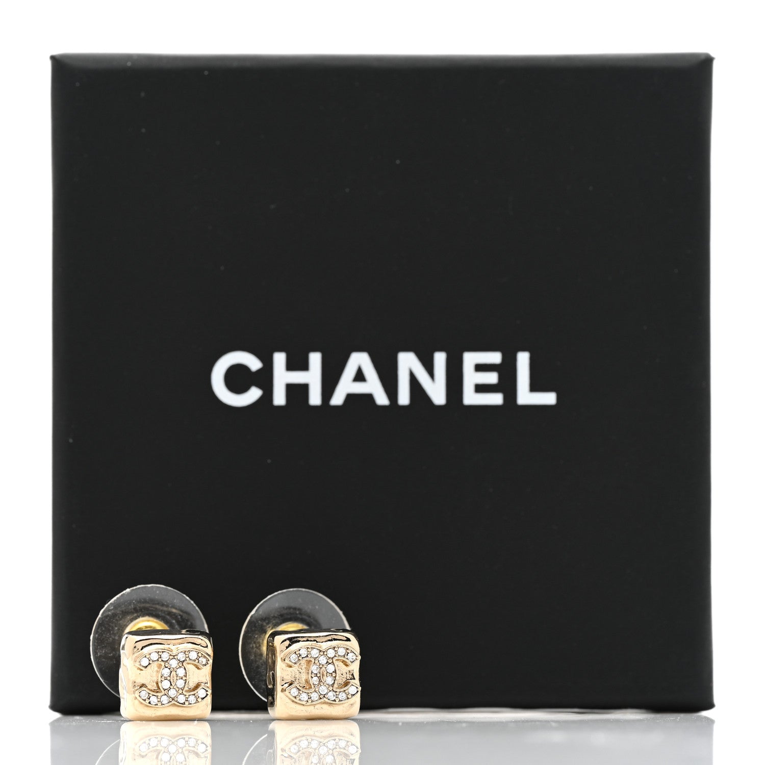 Chanel Metal Crystal Mini Square CC Earrings Gold 5 of 5