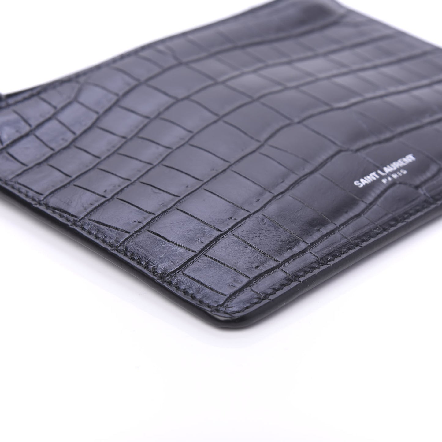 Calfskin Crocodile Embossed East Side Zip Pouch Black