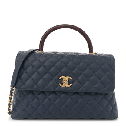 Chanel Caviar Lizard Quilted Medium Coco Handle Flap Navy 1 of 12