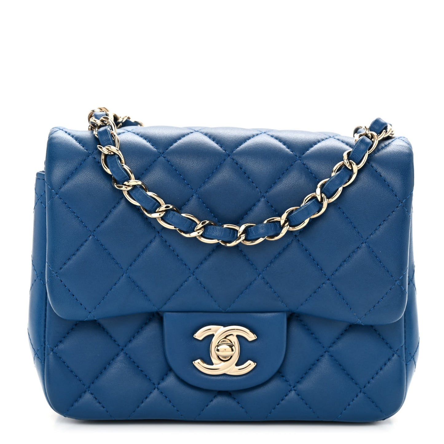 Lambskin Quilted Mini Square Flap Blue