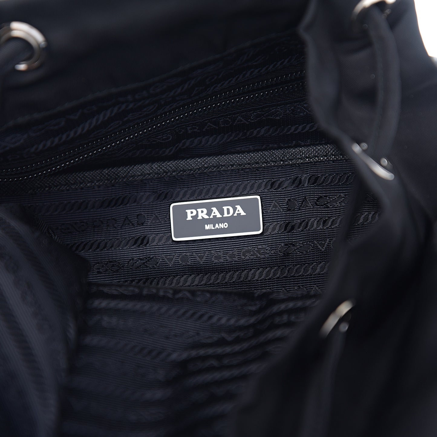 Nylon Vela Saffiano Medium Cinch Backpack Black