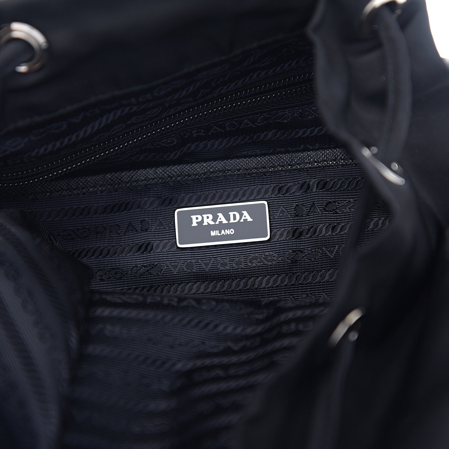 Prada Nylon Vela Saffiano Medium Cinch Backpack Black 5 of 9