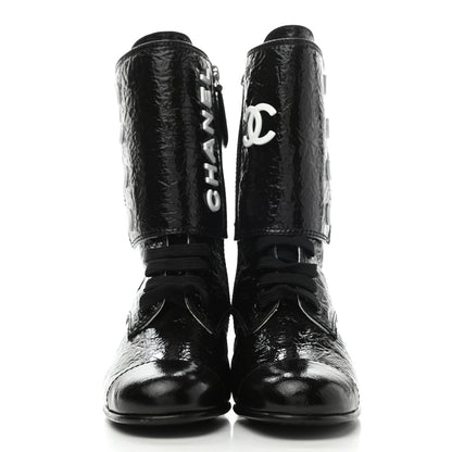 Chanel Patent Goatskin Cap Toe CC Lace Up Boots 35.5 Black 2 of 9