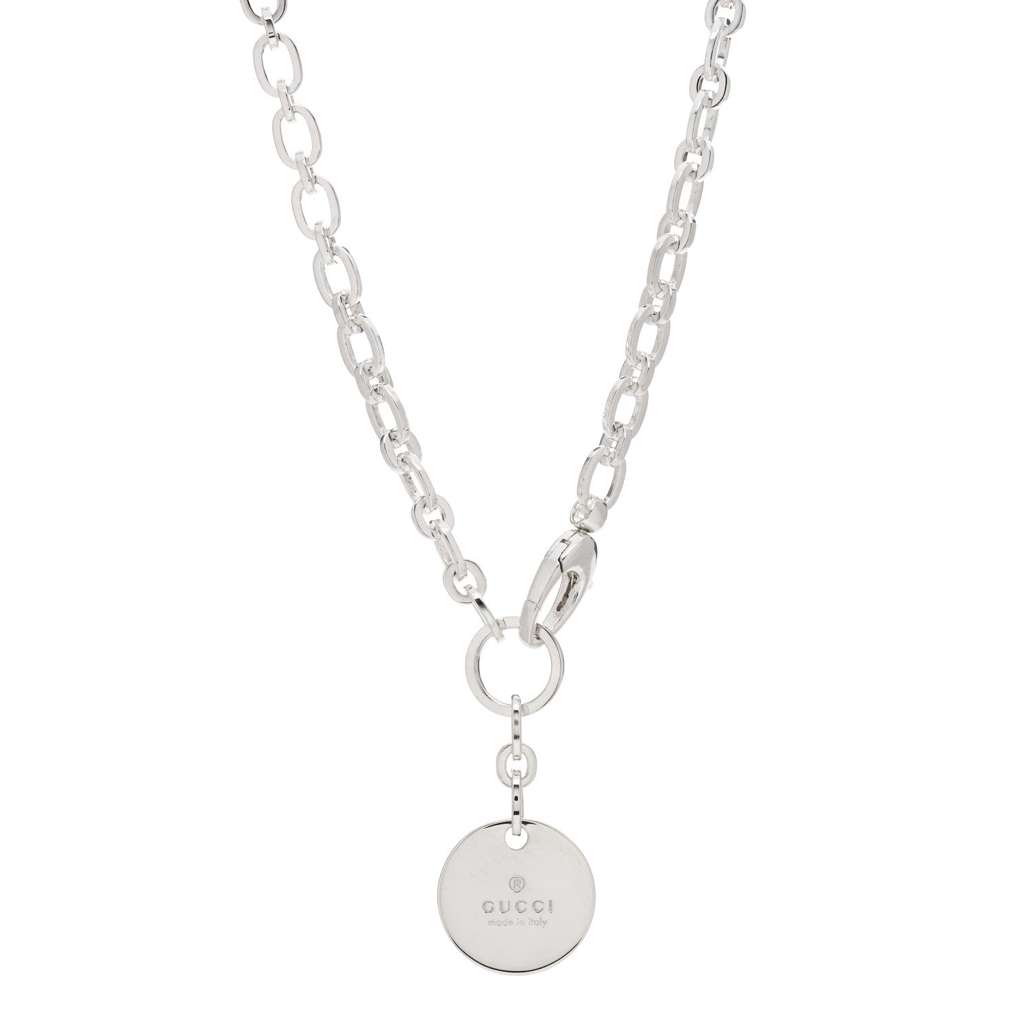 Gucci Sterling Silver Round Logo Pendant Necklace 1 of 5
