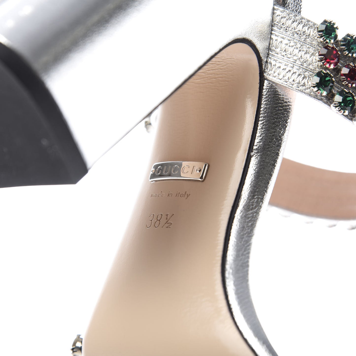 Nappa Silk Crystal Bertie High Heel Sandals 38.5 Argento