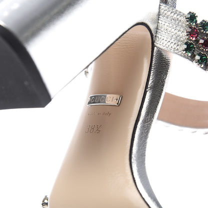 Gucci Nappa Silk Crystal Bertie High Heel Sandals 38.5 Argento 8 of 9