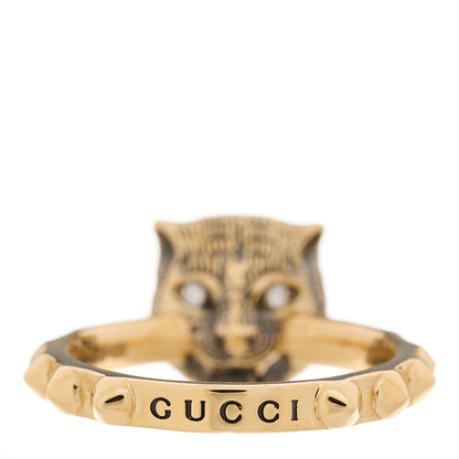 Gucci 18K Yellow Gold Turquoise Diamond Le Marche Des Merveilles Feline Ring 53 6.25 3 of 8